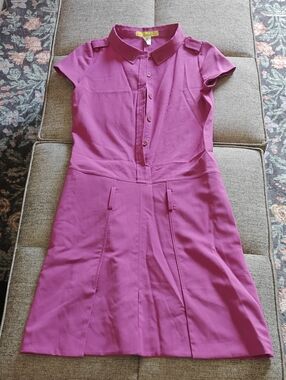 Women's Magenta Short-Sleeve Button Front Mini Dress
